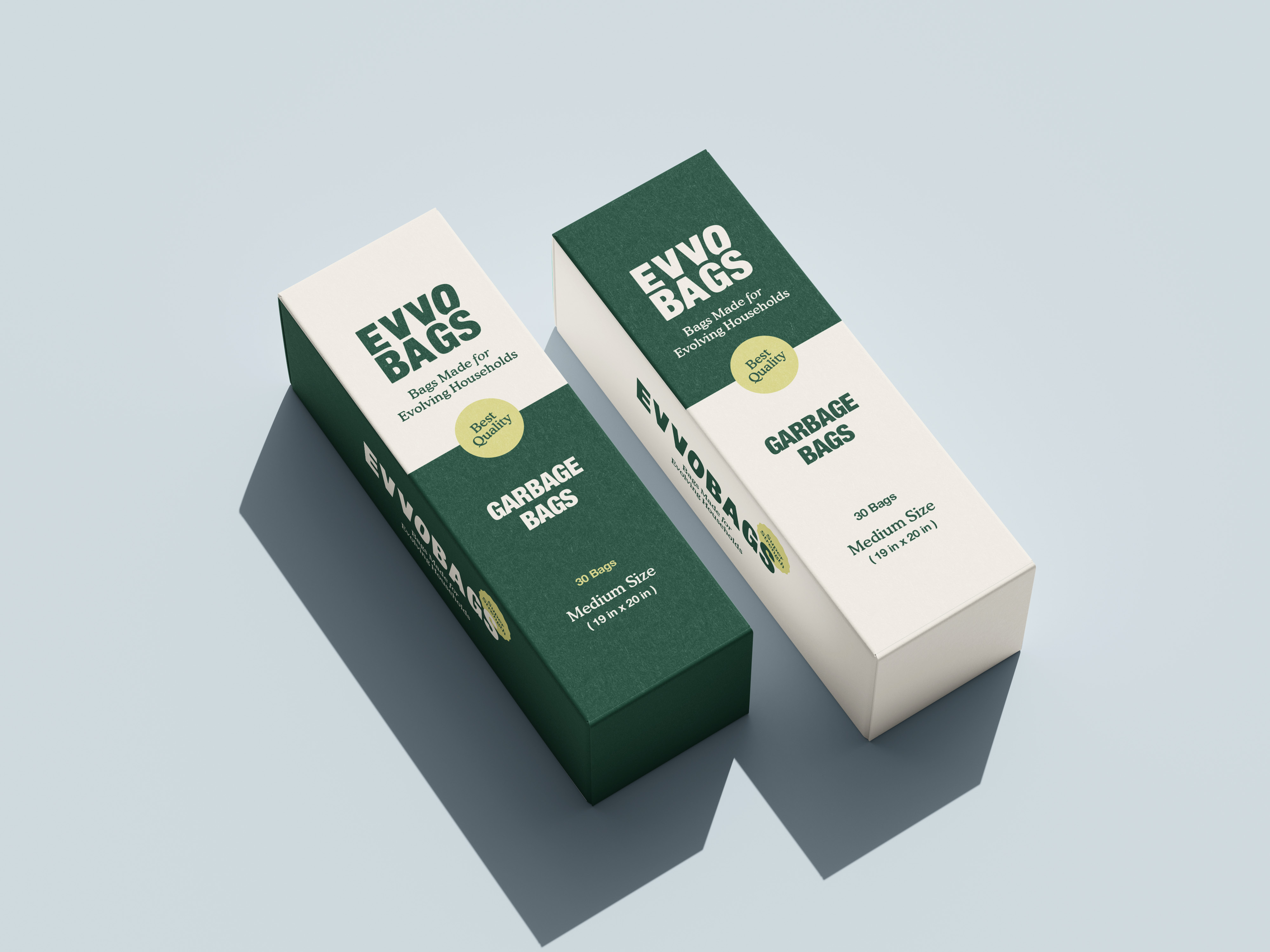 EVVO BAGS packaging — medium and large formats